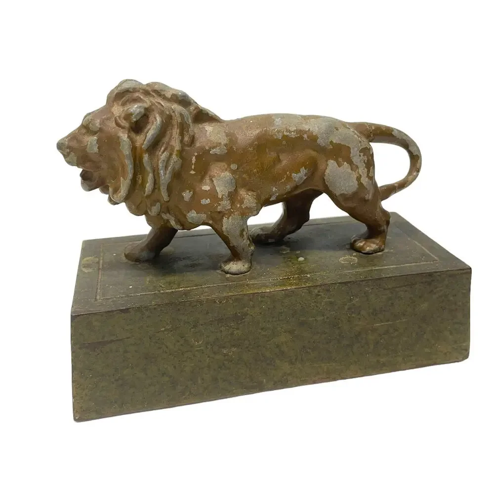 Lion Statue Doorstop Book End Figure Standing on Hollow Box Metal
